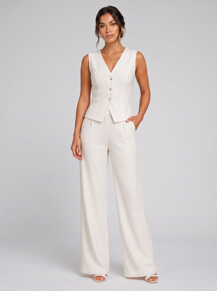 Women's waistcoat and trouser set, cream