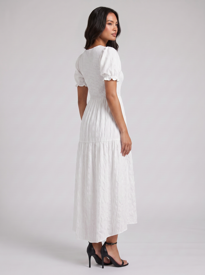 Women's Midi Dress – Smocked Puff-Sleeve