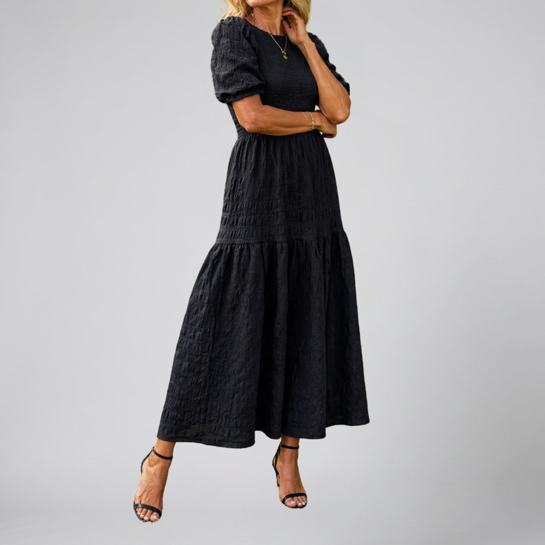 Women's Midi Dress – Smocked Puff-Sleeve