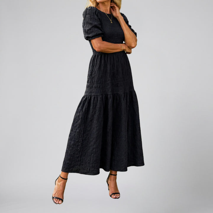 Women's Midi Dress – Smocked Puff-Sleeve