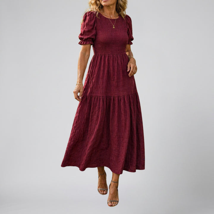 Women's Midi Dress – Smocked Puff-Sleeve