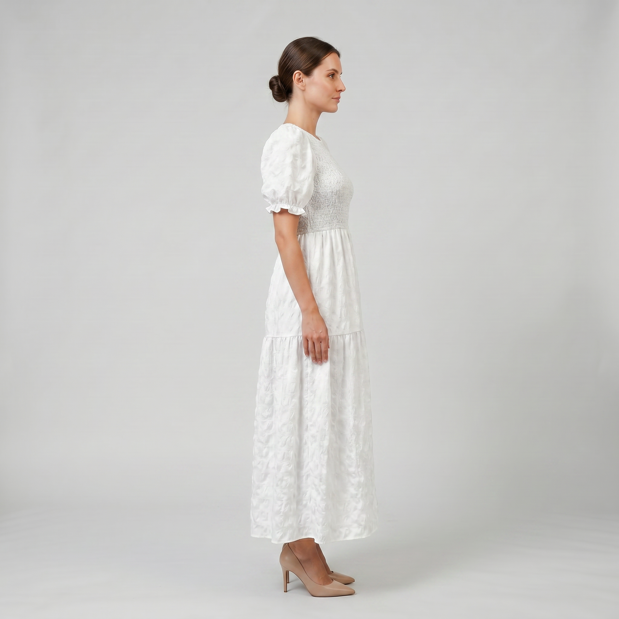 Women’s Smocked Puff-Sleeve Midi Dress | Celestiella