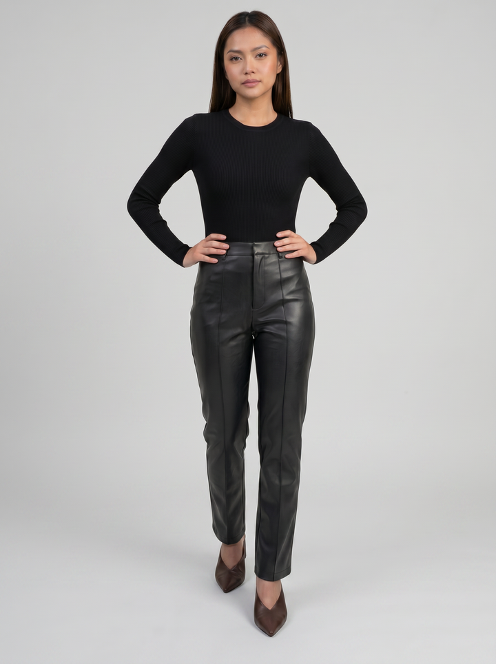 Women's Faux Leather Trousers – Tailored Straight-Leg Trouser | Celestiella