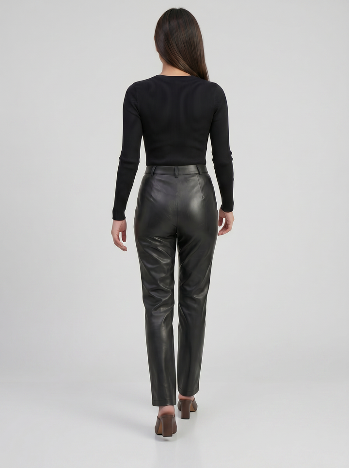Women's Faux Leather Trousers – Tailored Straight-Leg Trouser | Celestiella