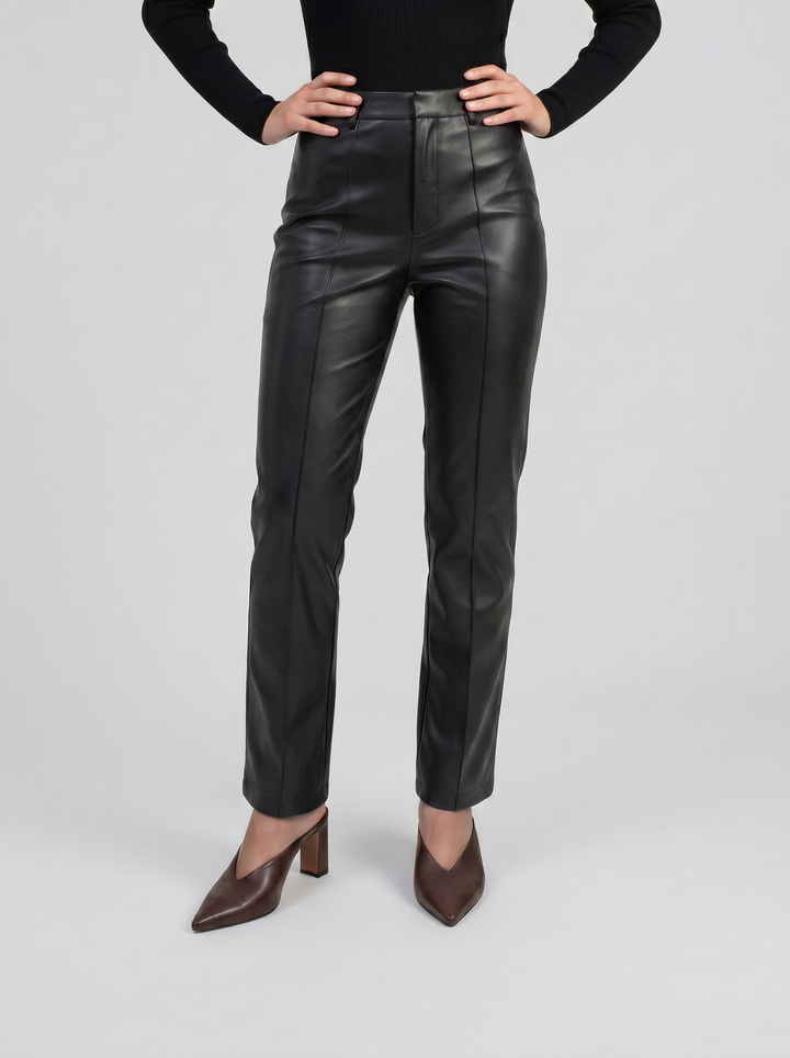 Women's Faux Leather Trousers – Tailored Straight-Leg Trouser | Celestiella