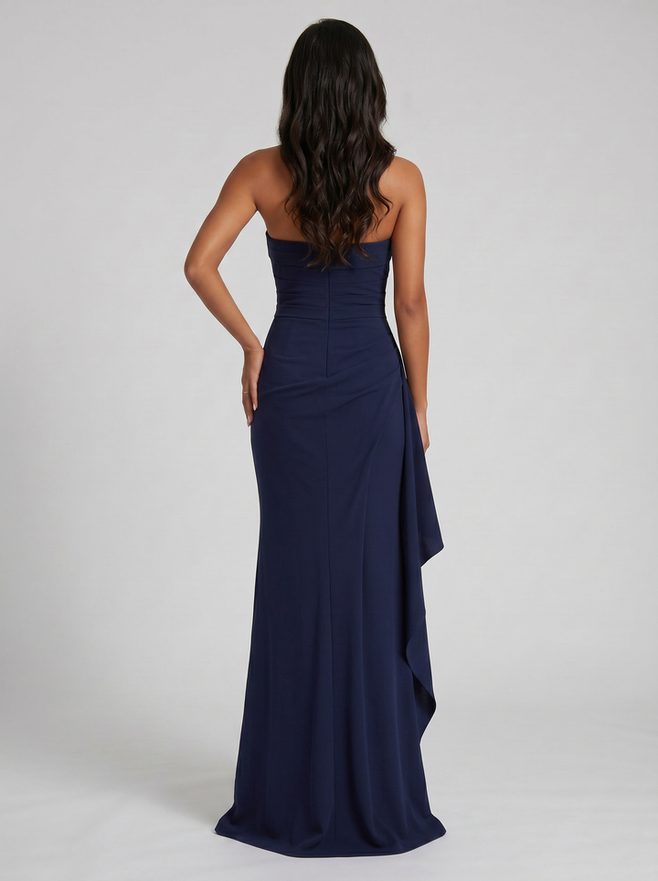 Women's Maxi Dress – Strapless Ruched Bodycon