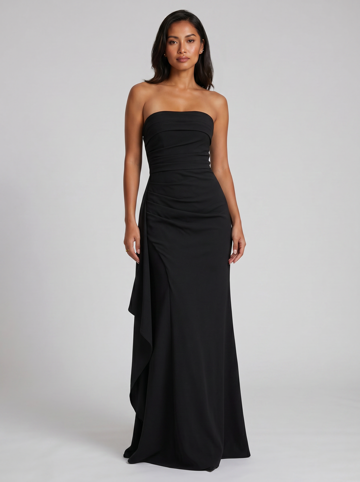 Women's Maxi Dress – Strapless Ruched Bodycon