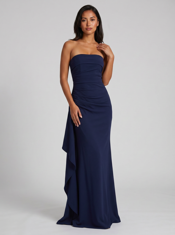 Women's Maxi Dress – Strapless Ruched Bodycon