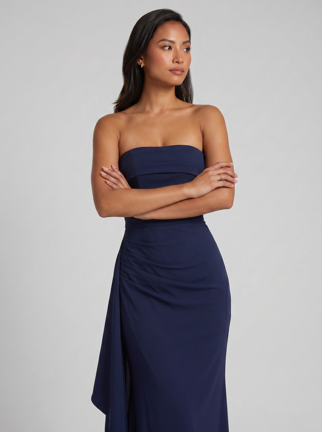 Women's Maxi Dress – Strapless Ruched Bodycon