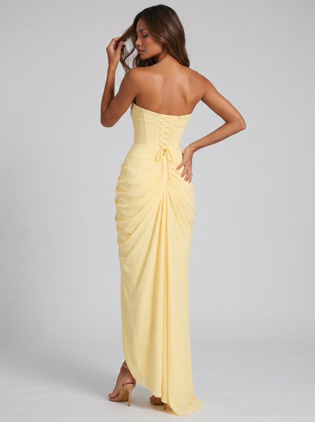 Women's Strapless Ruched Maxi Dress – Wedding Guest Gown