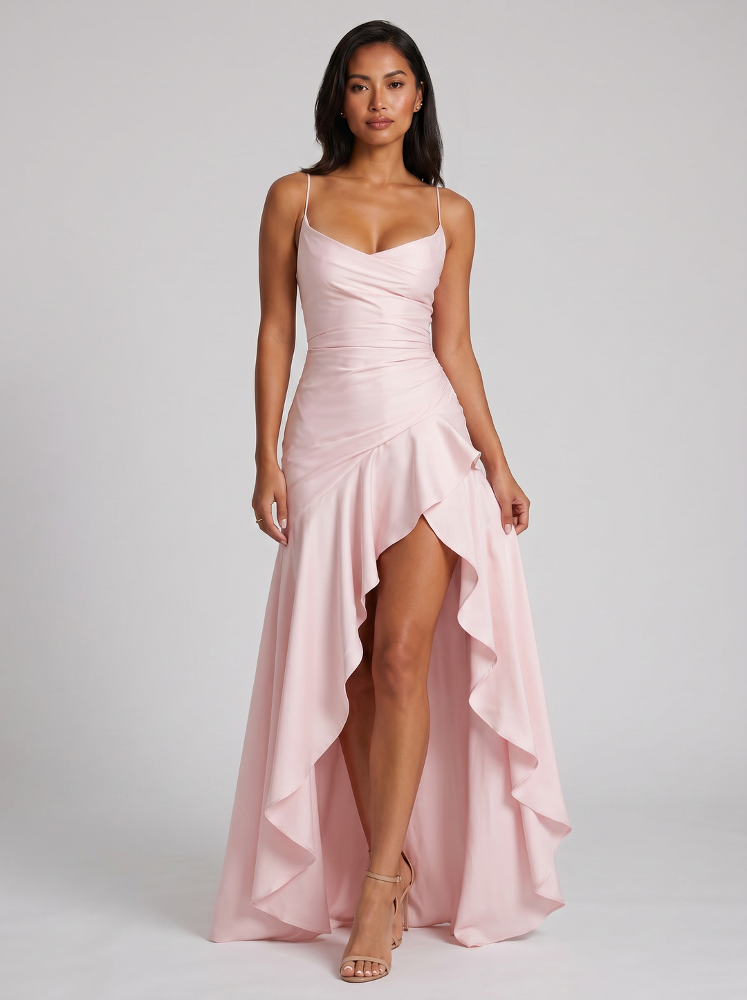 Women's Strappy Asymmetrical Maxi Dress – Thigh-Split Evening Gown