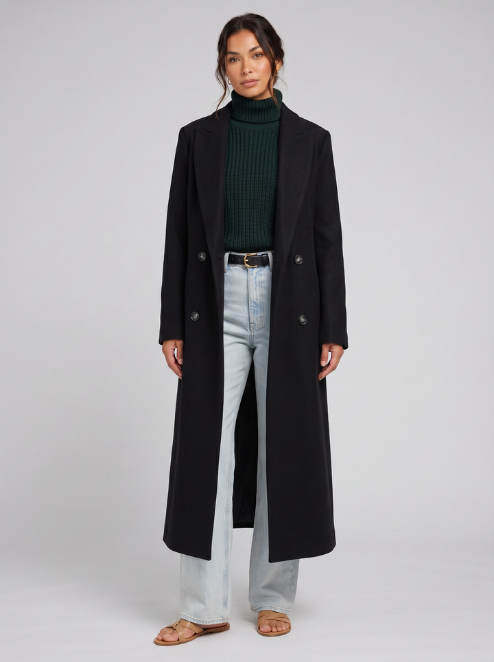 Women's Longline Coat – Tailored Double-Breasted