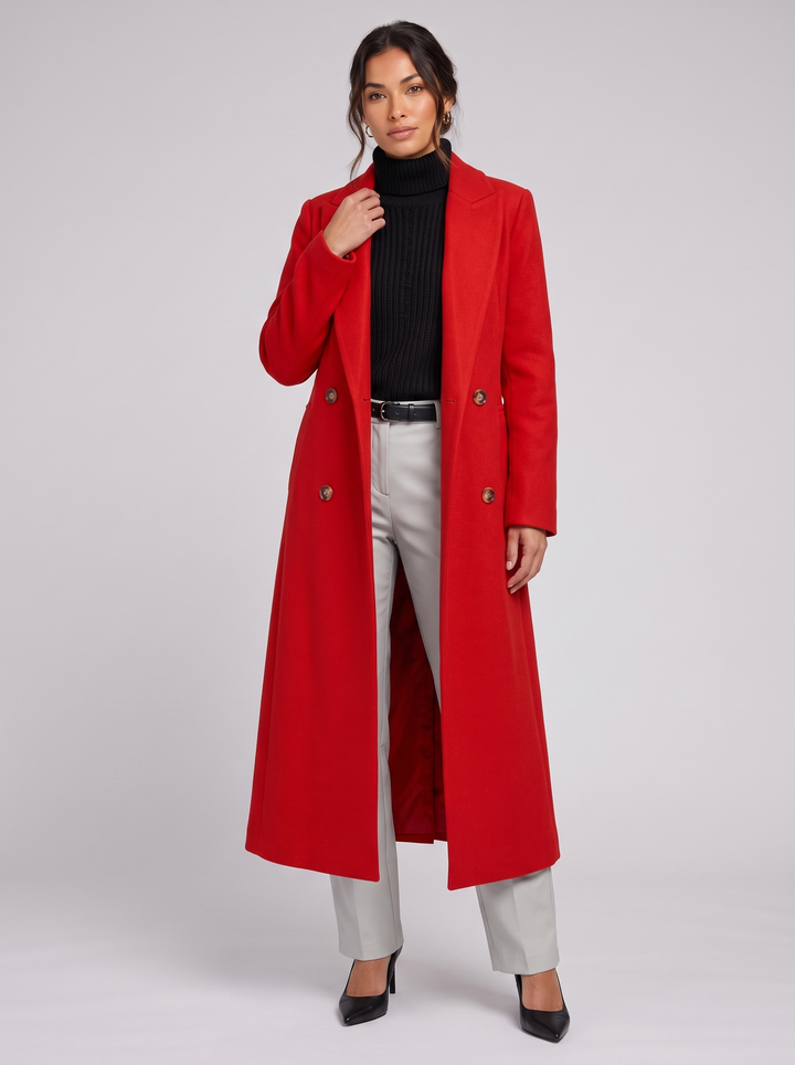 Women's Longline Coat – Tailored Double-Breasted