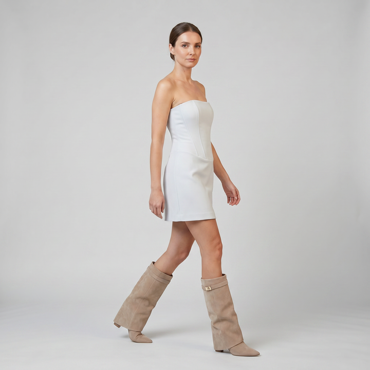 Women's Knee High Boots – Suede Fold-Over