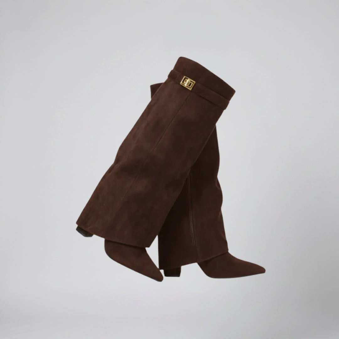 Women's Knee High Boots – Suede Fold-Over