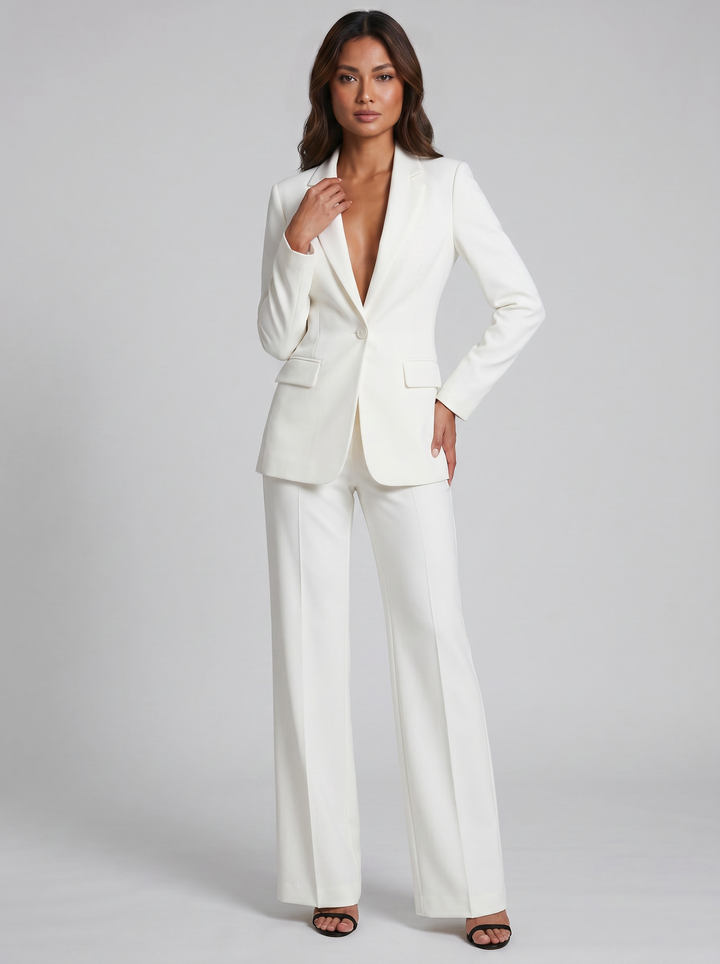 Women's tailored blazer and wide-leg trousers set, ivory
