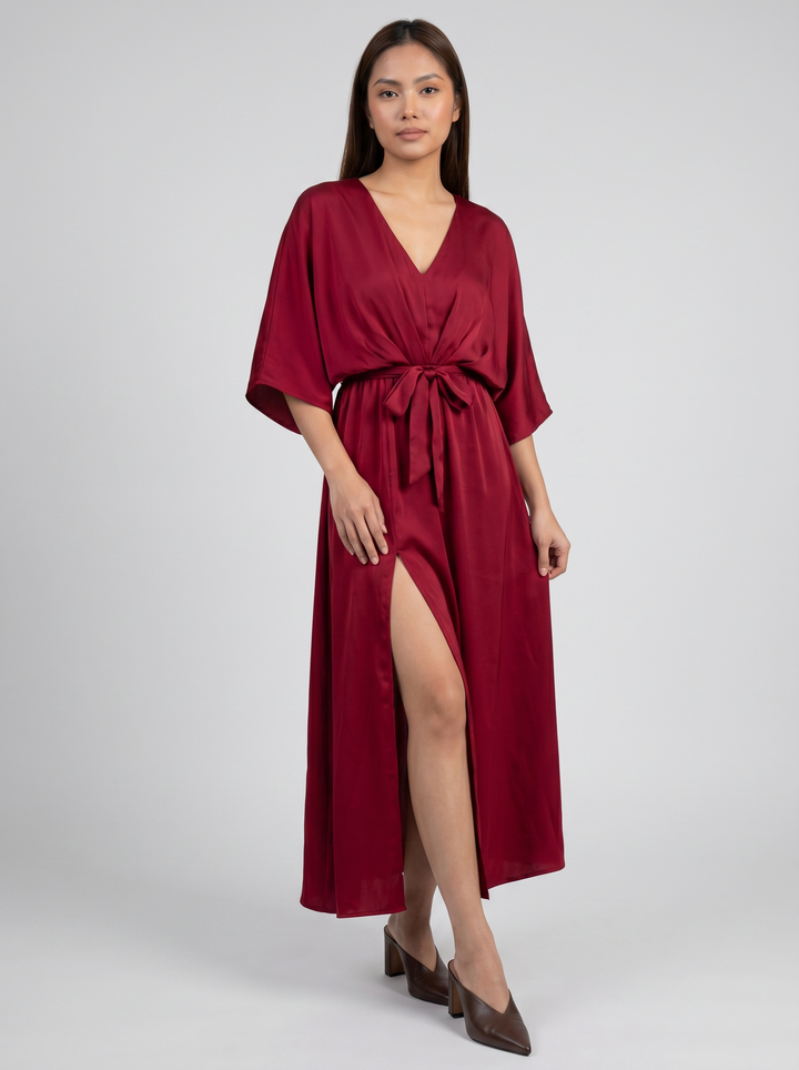 Women's Maxi Dress – V-Neck Belted Occasion Style
