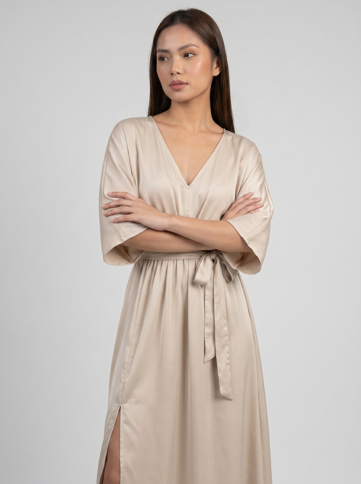 Women's Maxi Dress – V-Neck Belted Occasion Style