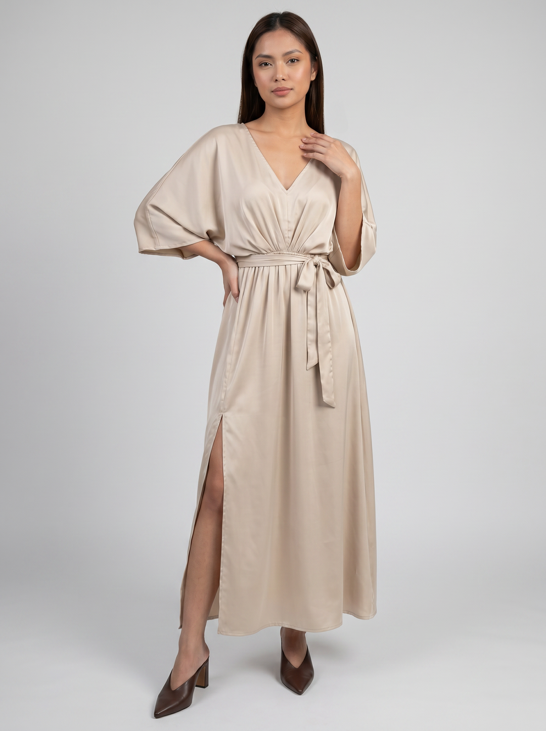 Women's Maxi Dress – V-Neck Belted Occasion Style