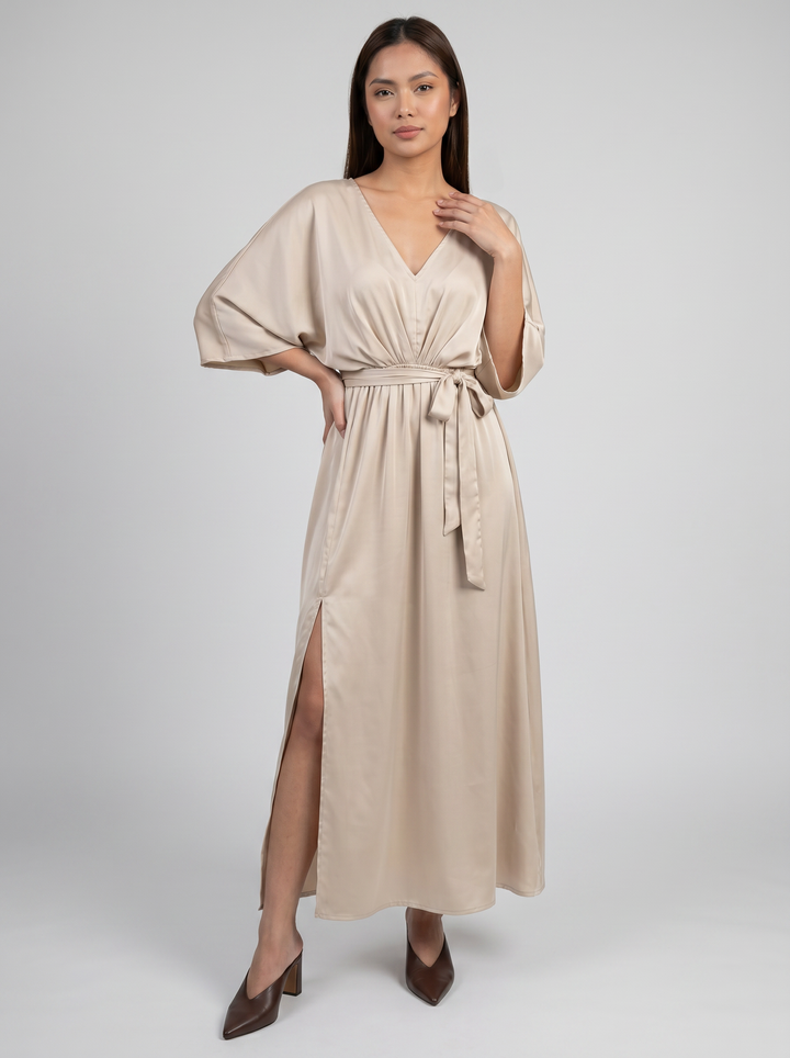 Women's Maxi Dress – V-Neck Belted Occasion Style