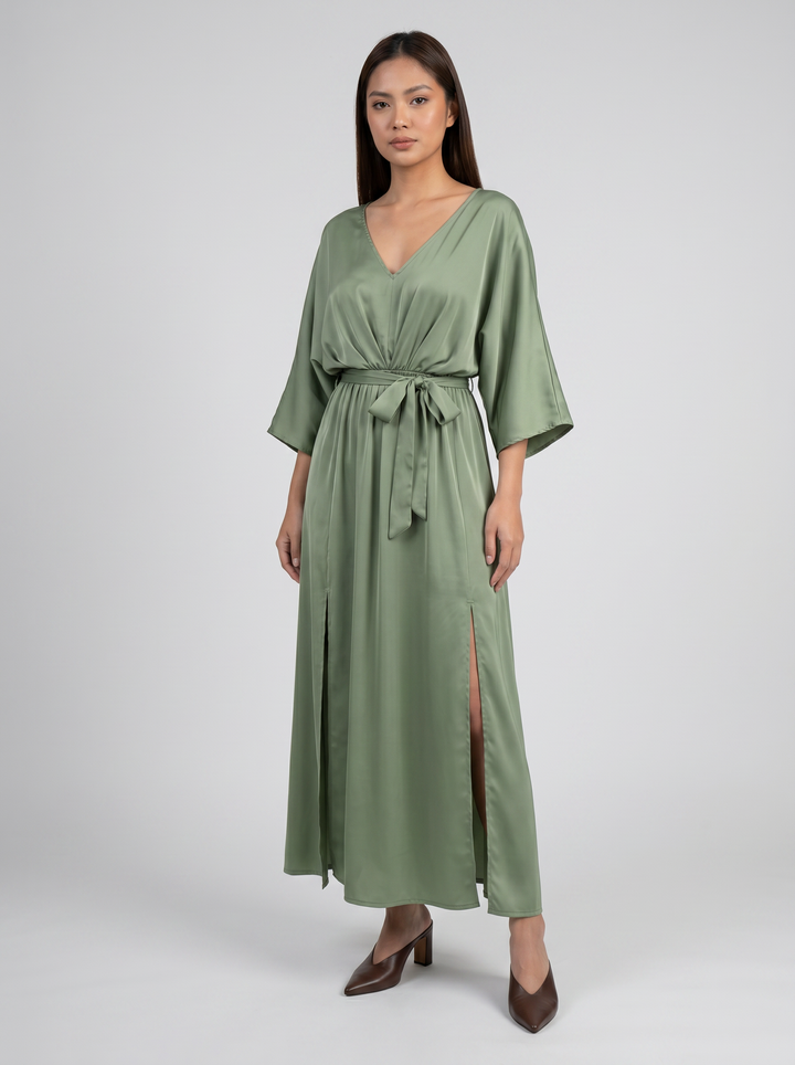 Women's Maxi Dress – V-Neck Belted Occasion Style