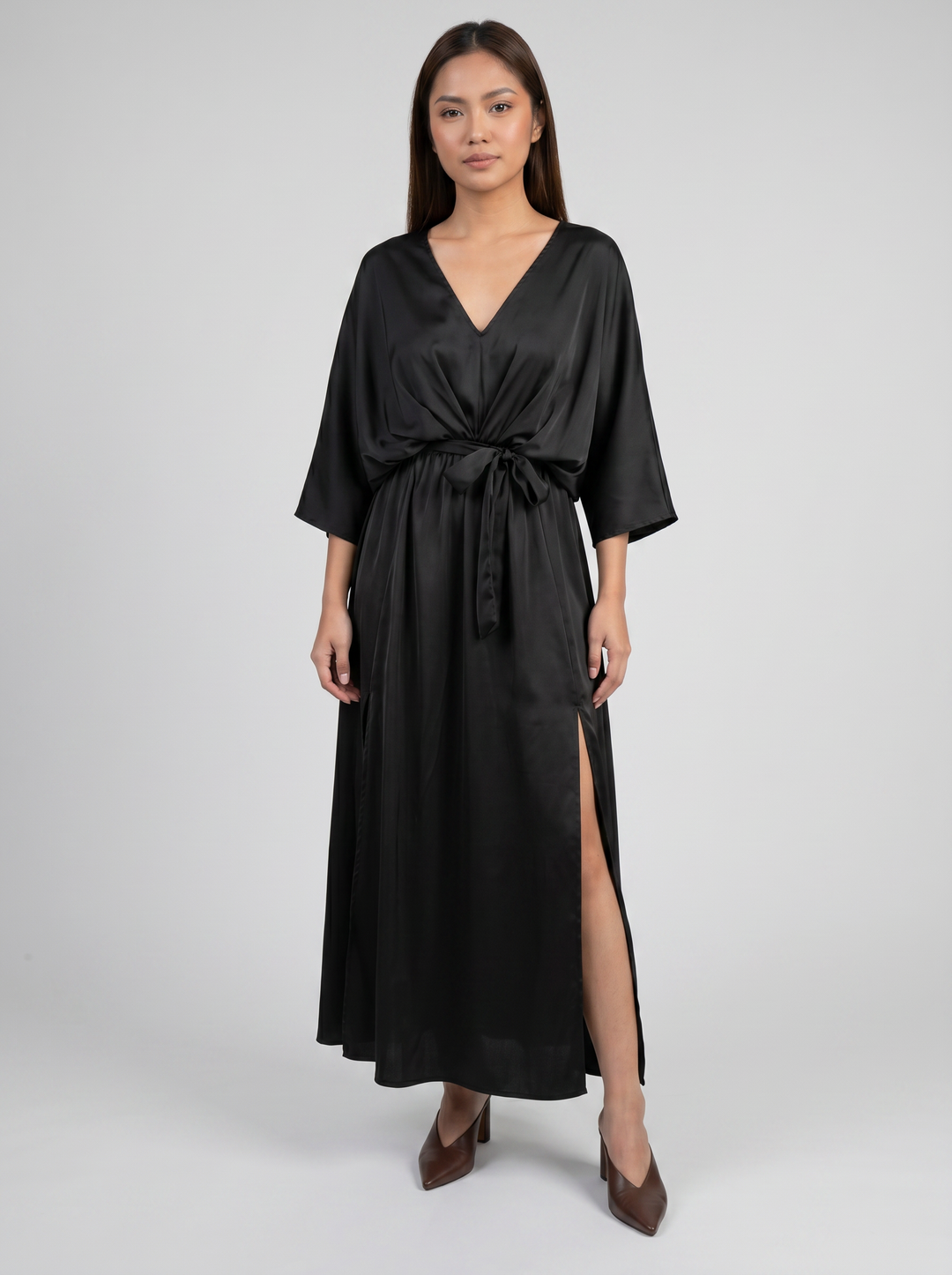 Women's Maxi Dress – V-Neck Belted Occasion Style