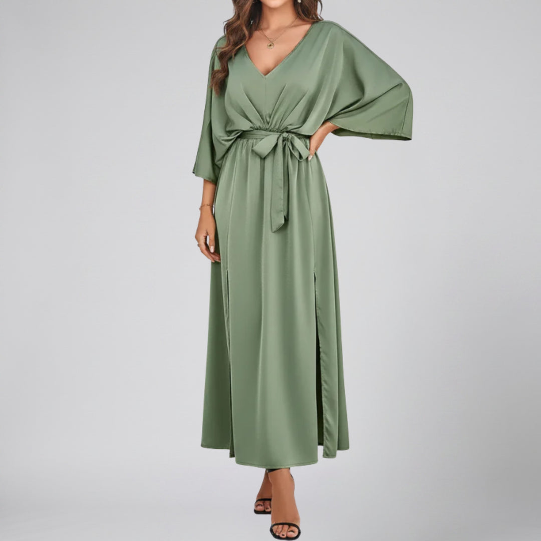 Women's Maxi Dress – V-Neck Belted Occasion Style