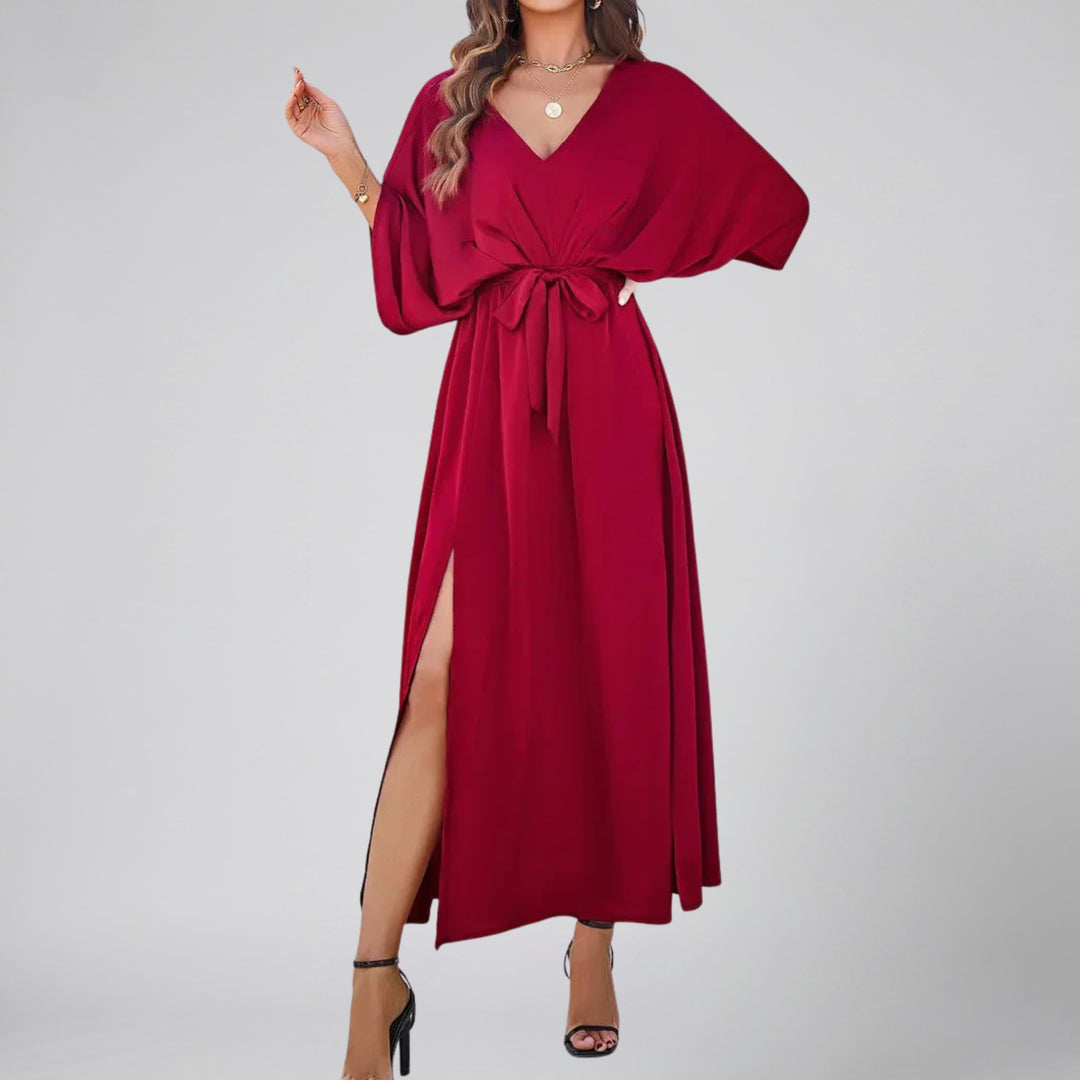Women's Maxi Dress – V-Neck Belted Occasion Style