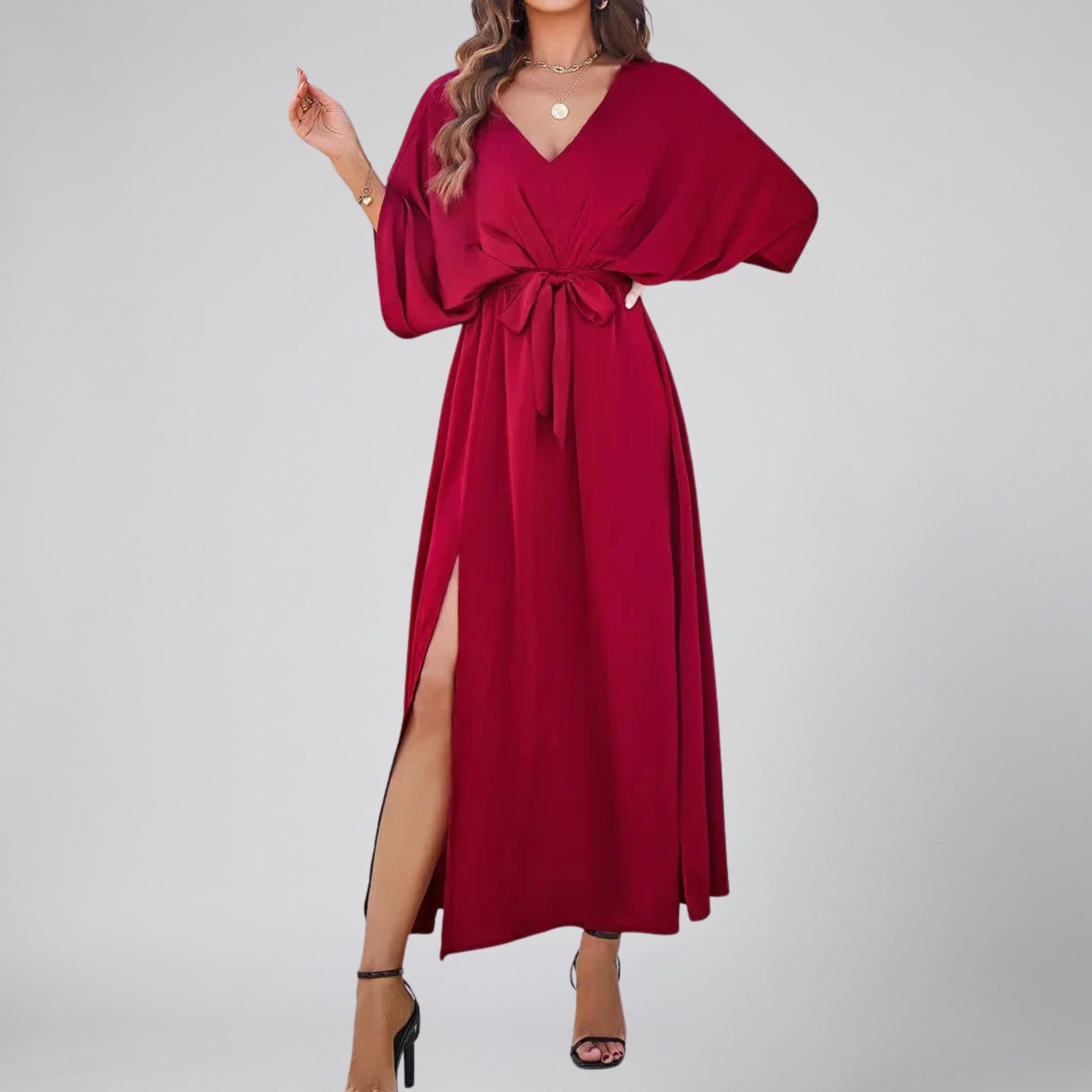Women’s V-Neck Belted Maxi Dress | Celestiella