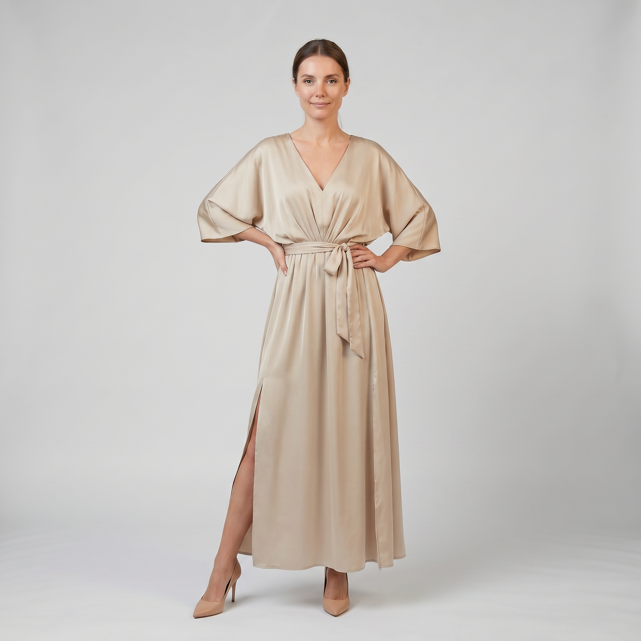 Women’s V-Neck Belted Maxi Dress | Celestiella