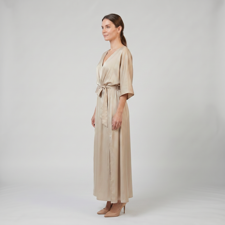 Women's Maxi Dress – V-Neck Belted Occasion Style