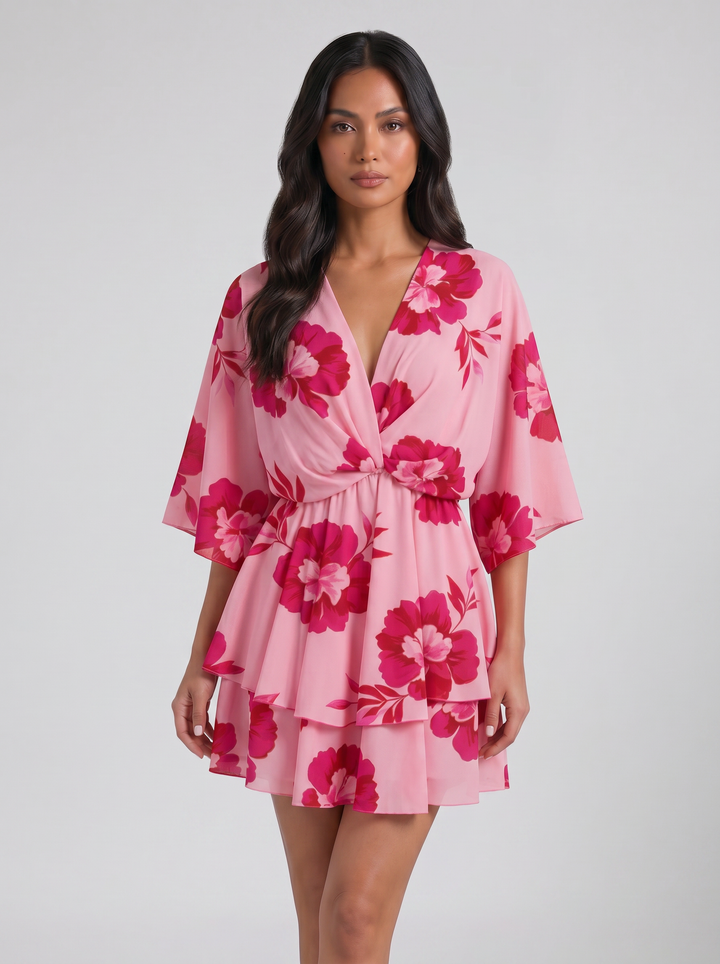 Women's Mini Dress – Floral V-Neck Summer Style