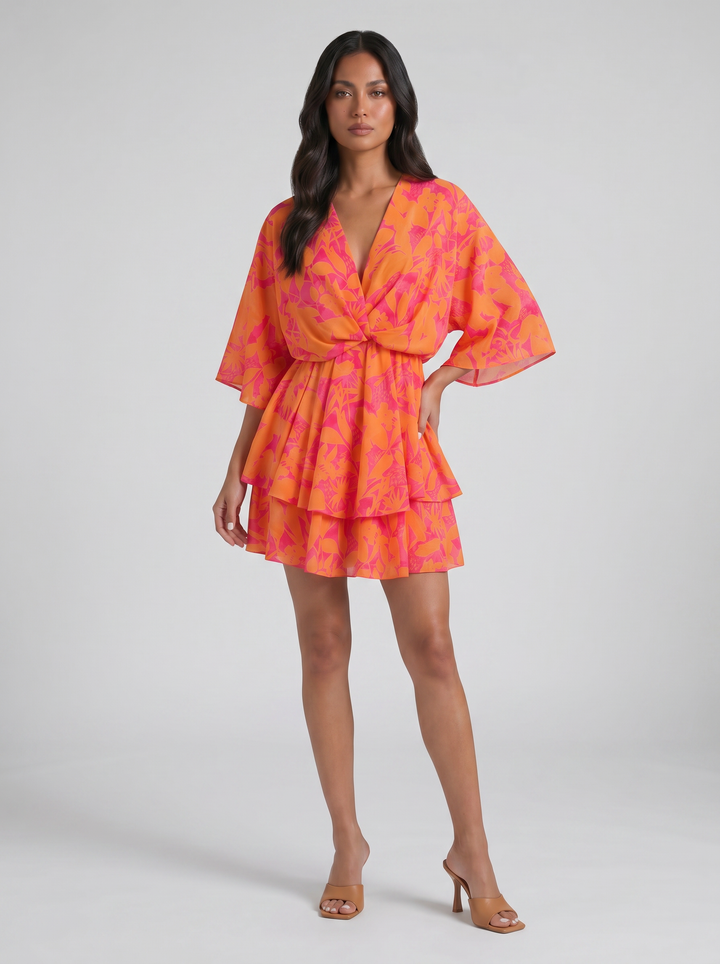 Women's Mini Dress – Floral V-Neck Summer Style