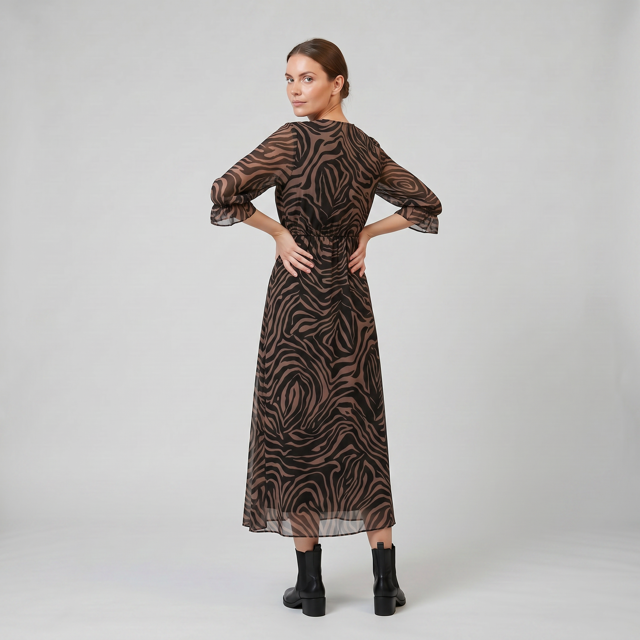 Women’s V-Neck Print Midi Dress -Chiffon Wrap | Celestiella