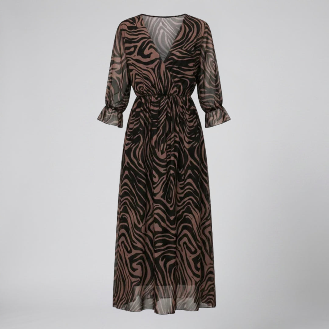 Women's Midi Dress, V-Neck Print Chiffon Wrap