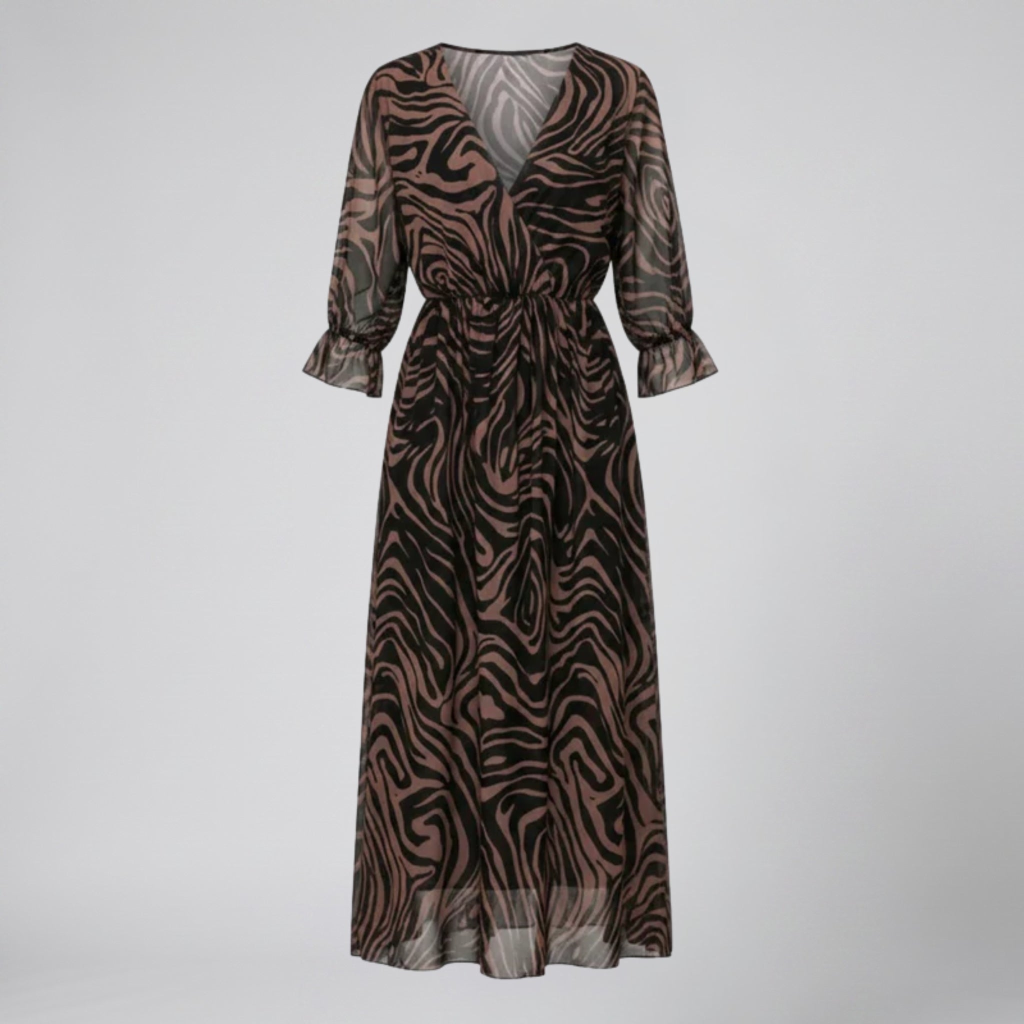 Women’s V-Neck Print Midi Dress -Chiffon Wrap | Celestiella