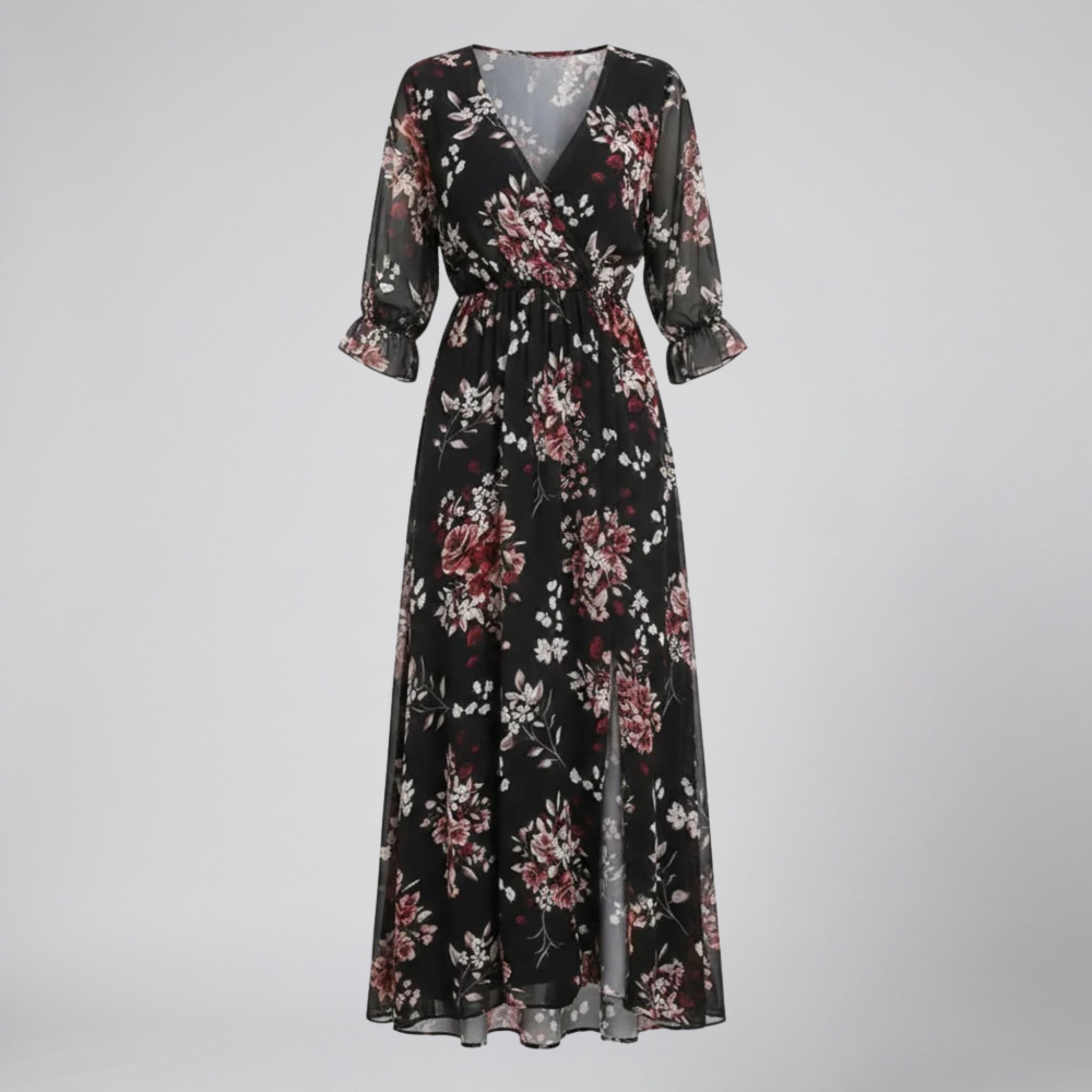 Women’s V-Neck Print Midi Dress -Chiffon Wrap | Celestiella