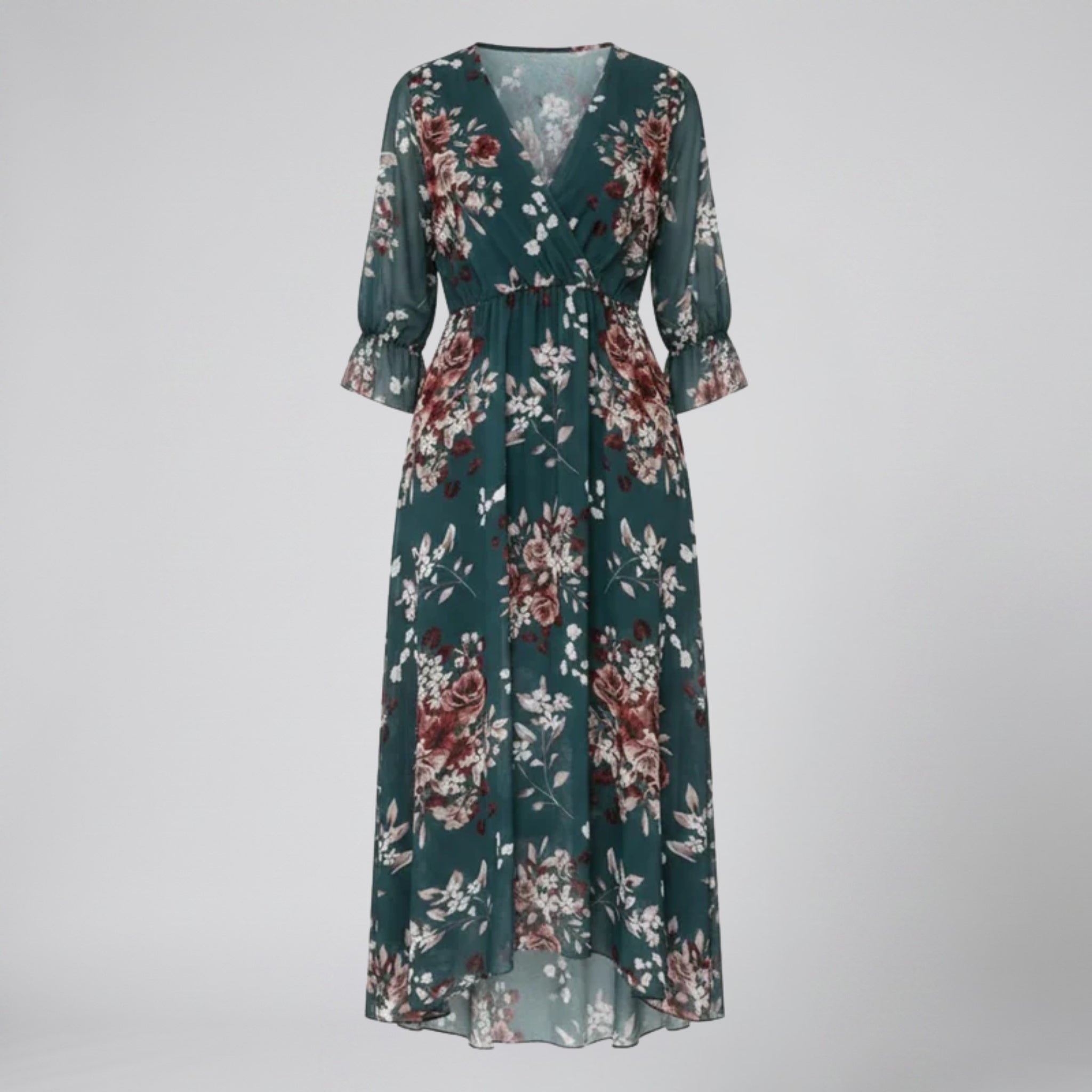 Women’s V-Neck Print Midi Dress -Chiffon Wrap | Celestiella