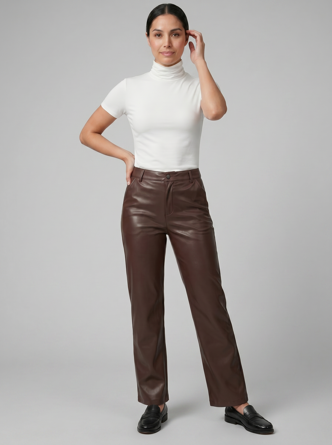 Women's Leather Trousers – Straight-Leg High-Waisted Trouser | Celestiella