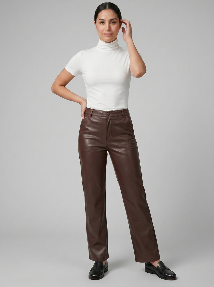 Women's Leather Trousers – Straight-Leg High-Waisted Trouser | Celestiella