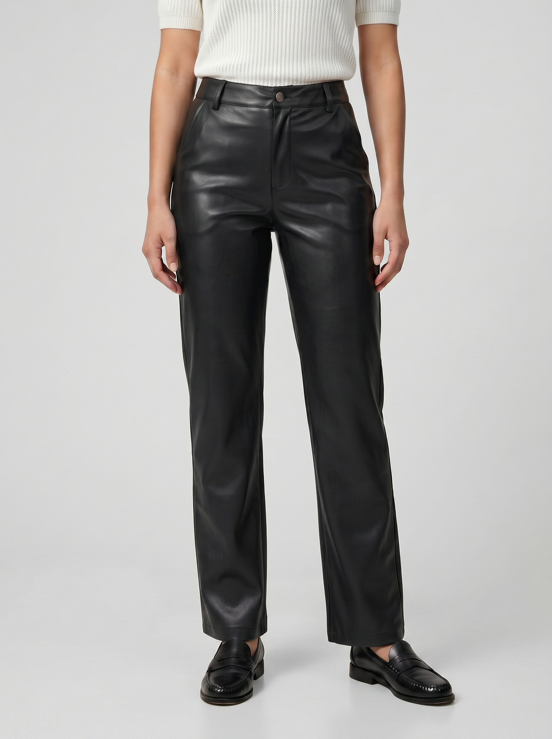 Women's Leather Trousers – Straight-Leg High-Waisted Trouser | Celestiella