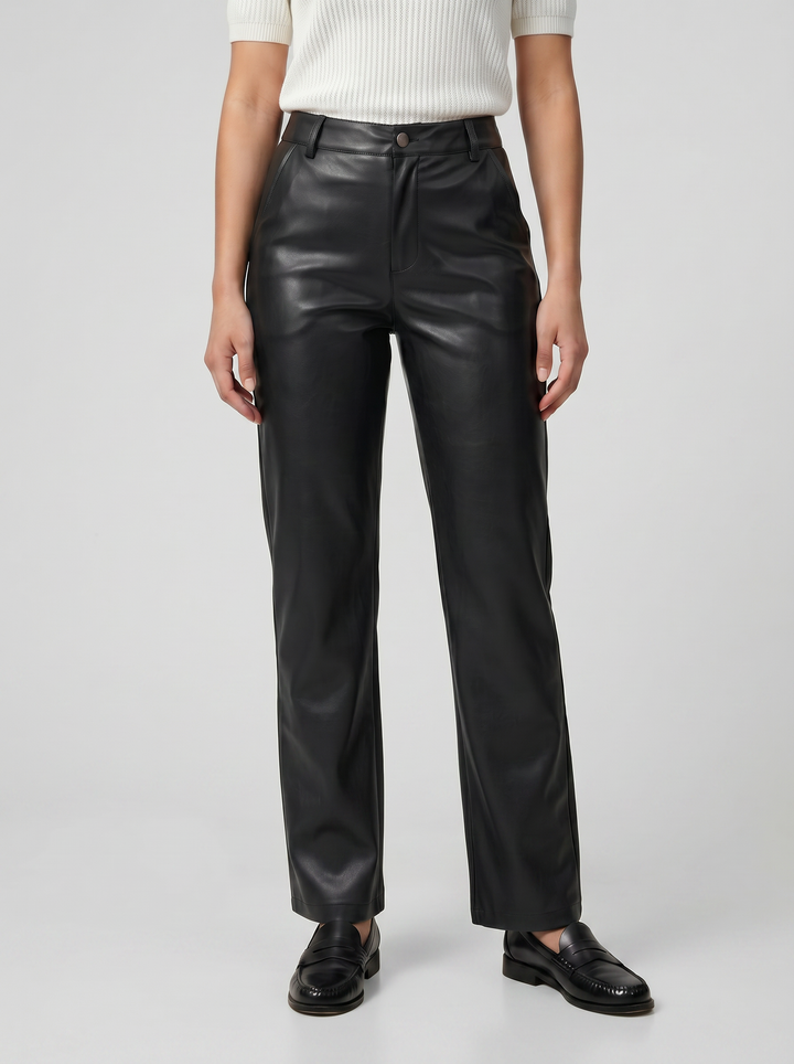 Women's Leather Trousers – Straight-Leg High-Waisted Trouser | Celestiella