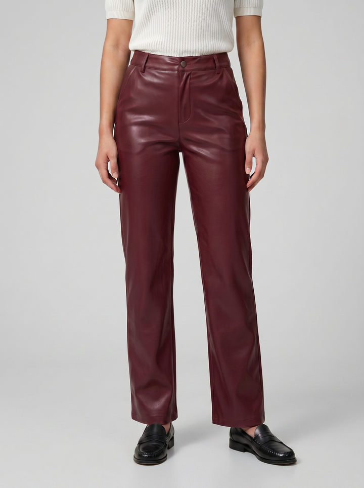 Women's Leather Trousers – Straight-Leg High-Waisted Trouser | Celestiella