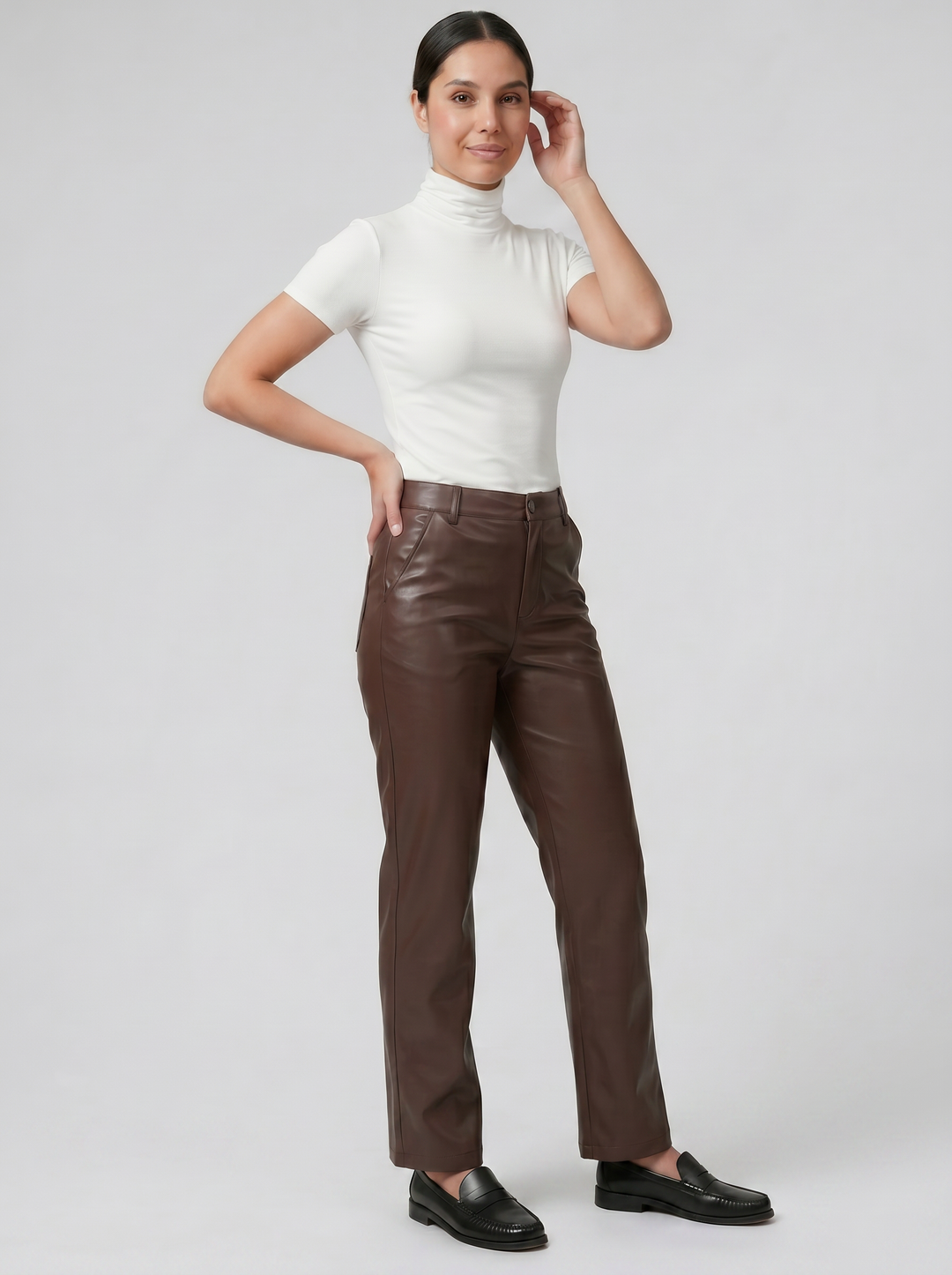 Women's Leather Trousers – Straight-Leg High-Waisted Trouser | Celestiella