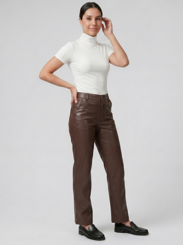 Women's Leather Trousers – Straight-Leg High-Waisted Trouser | Celestiella