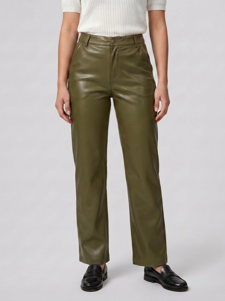 Women's Leather Trousers – Straight-Leg High-Waisted Trouser | Celestiella