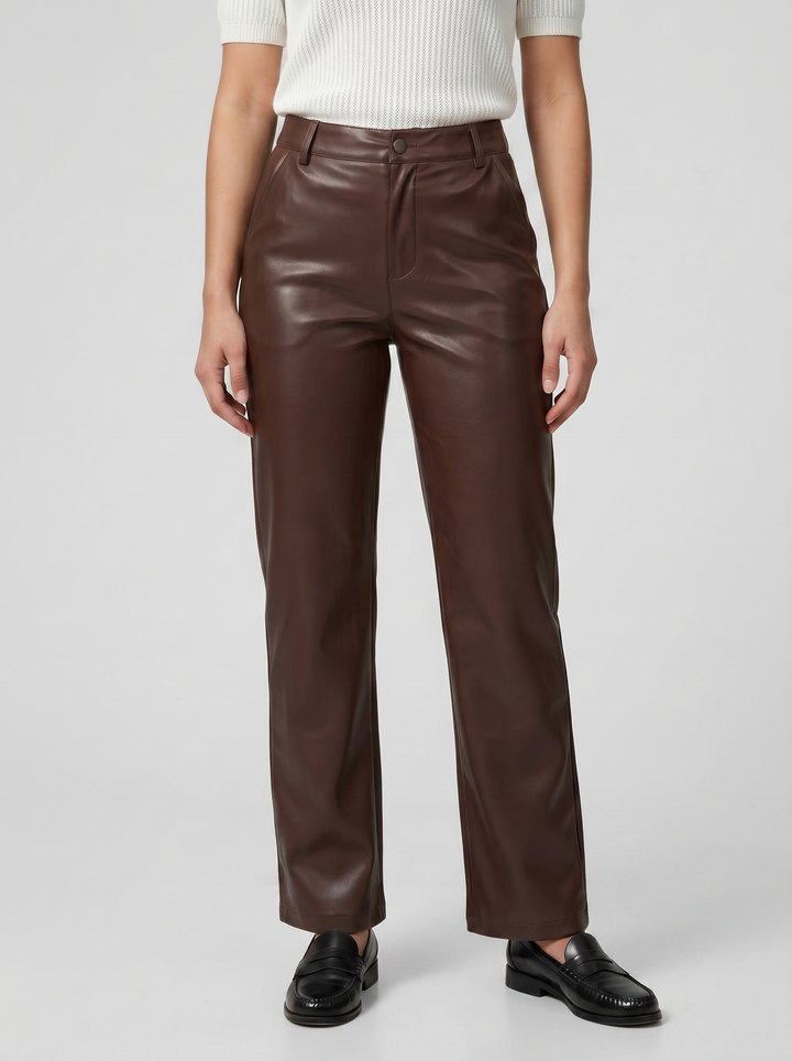 Women's Leather Trousers – Straight-Leg High-Waisted Trouser | Celestiella