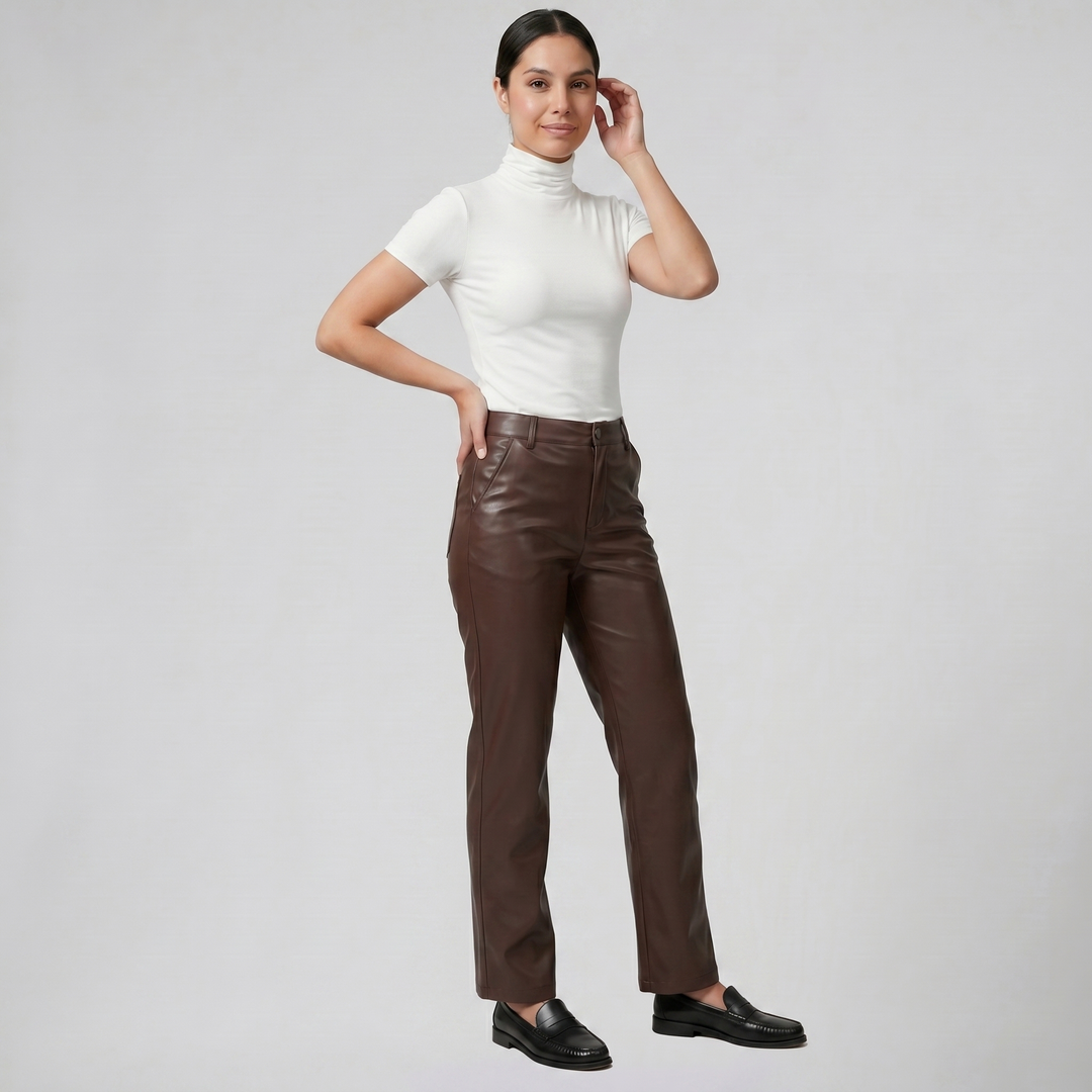 Women’s Straight-Leg Leather Trousers