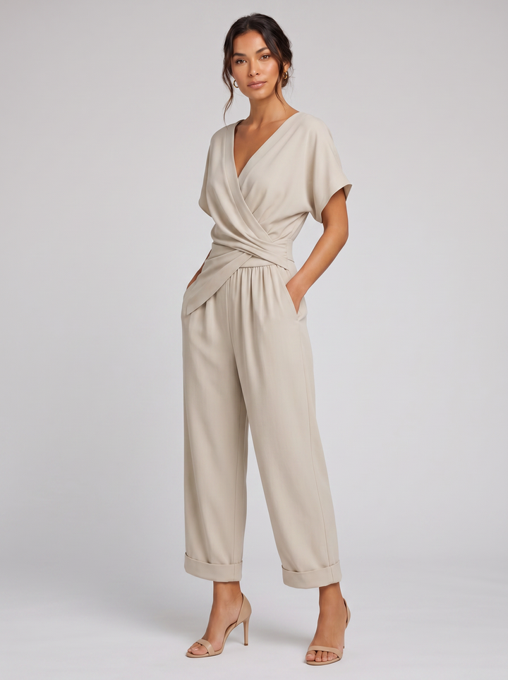 Women's wrap-front co-ord set, apricot